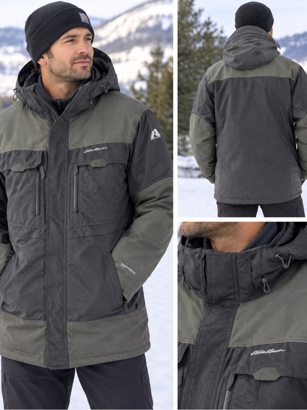 Eddie Bauer First Ascent WeatherEdge Plus Coat Hooded Gray Mens Medium Snow Ski